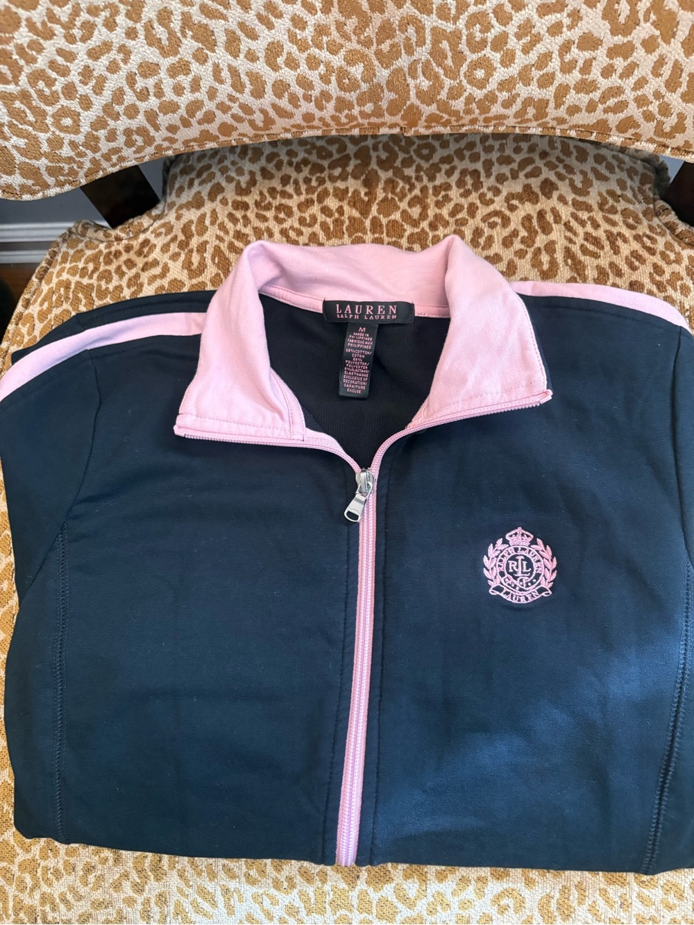 Ralph Lauren Black Jacket with Pink Trim and Crest